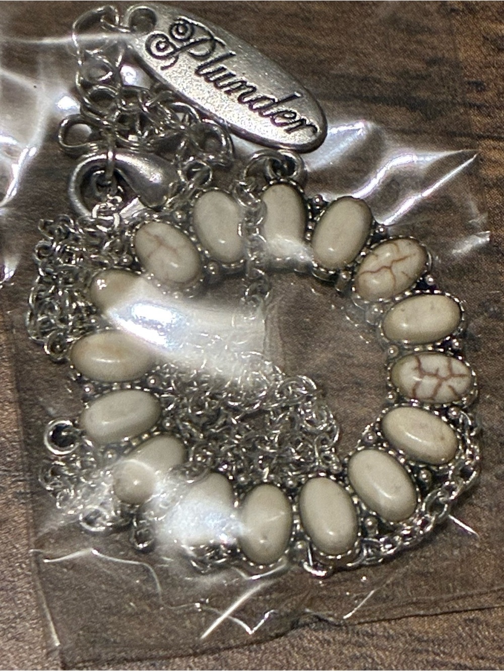 Plunder Silver-Tone Bracelet with Cream Marbled Stones New